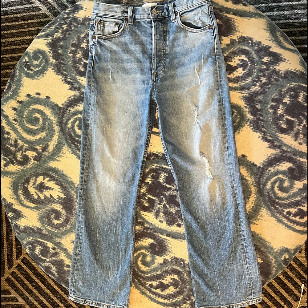 BOYISH by HER Sz 27 The Brady Distressed Highrise Crop Flare Jeans Vintage Vibes